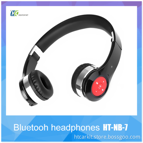 HT-NB-7 stretchable foldable ABS over ear noise cancelling FM Radio Bluetooth Headset with Microphone